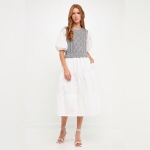 English Factory Gray and White Midi Dress